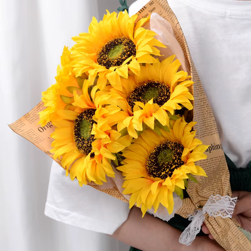 Branche de Fleurs Artificielles de Tournesol avec Cuir oral elu