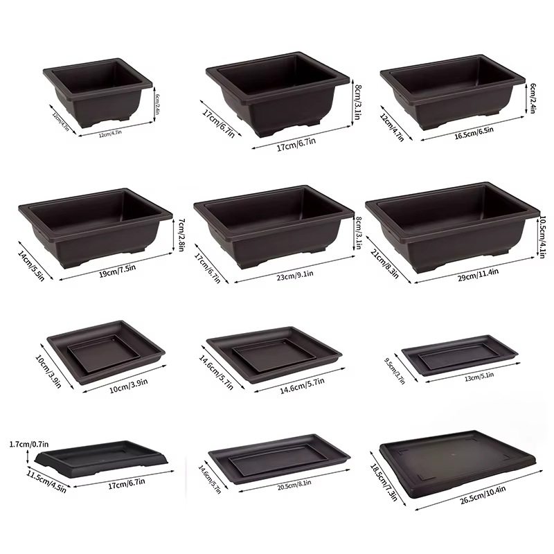 Plateau rectangulaire en plastique pour pots de bonsaï