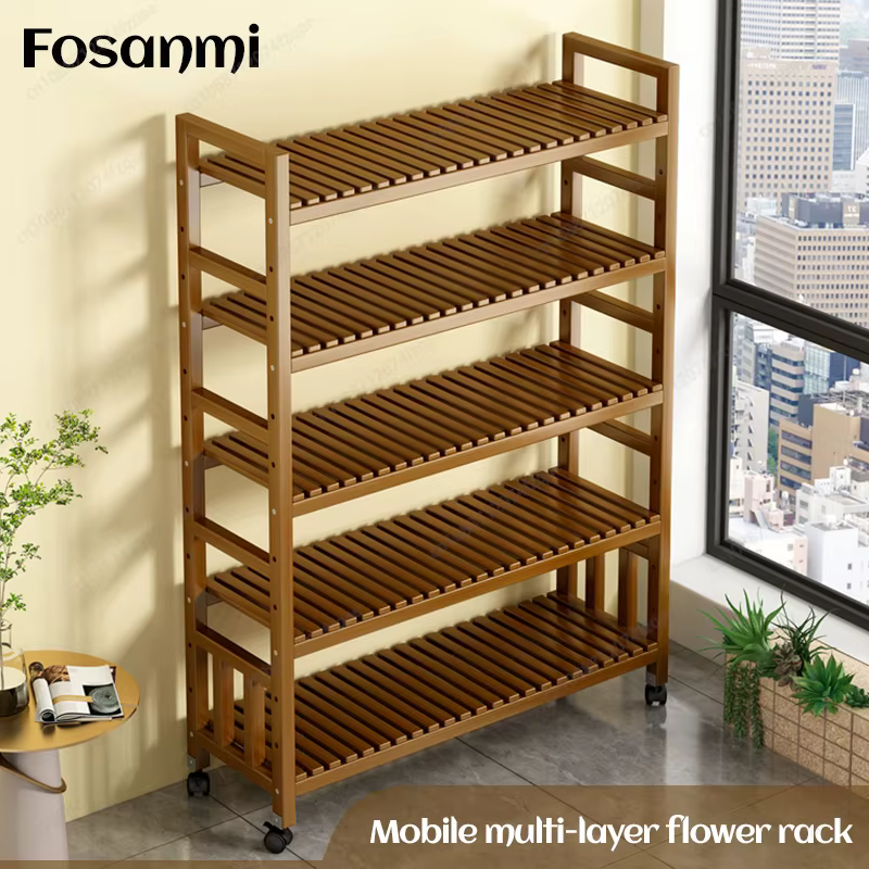 Présentoir vertical pour plantes en bambou