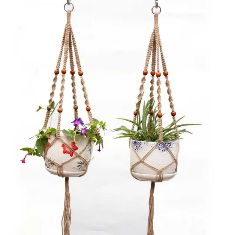 Pot de fleur corde de chanvre filet suspendu paille macramé plante cintre Pot