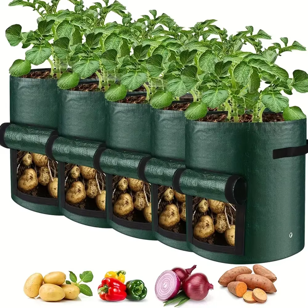 Lot de 2 sacs de plantation pour pommes de terre vertes avec poignées et couvercles