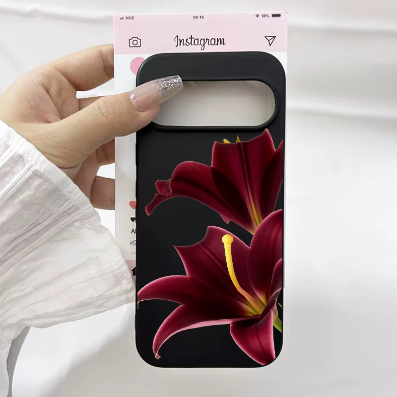 Coque de téléphone à motif de fleur de lys rose, étui en TPU souple et transparent pour Google Pixel 10 Pro XL 9 8A 9 8 Pro 7 6A 5G INS