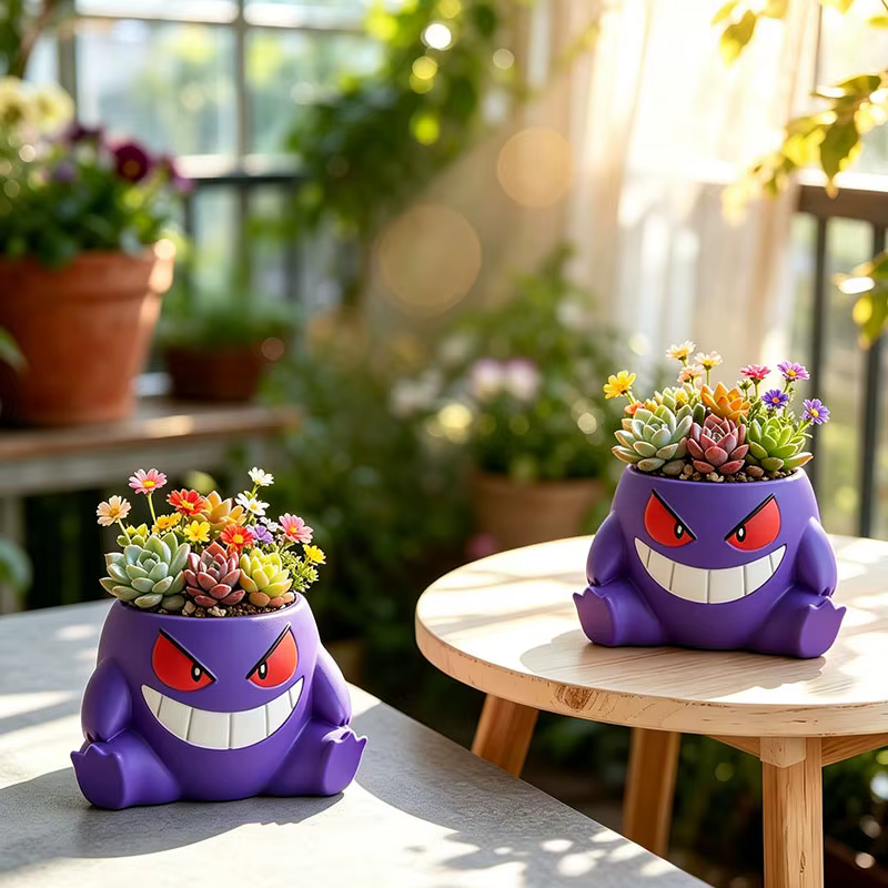 Pot de fleurs en résine en forme de Gengar de dessin animé