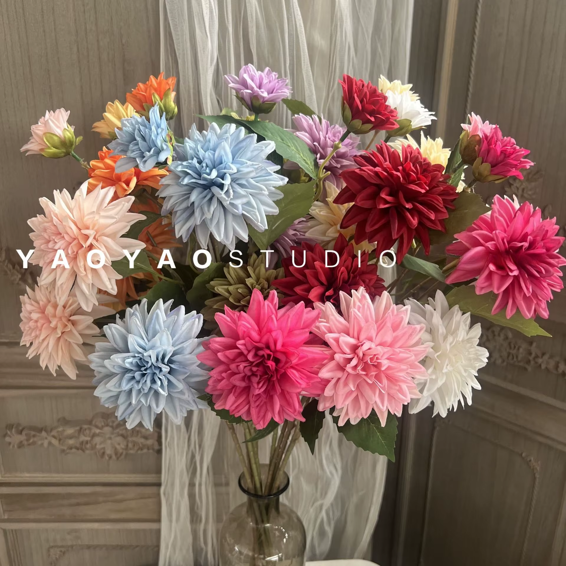 Magnifique fleur artificielle Dahlia à 3 têtes