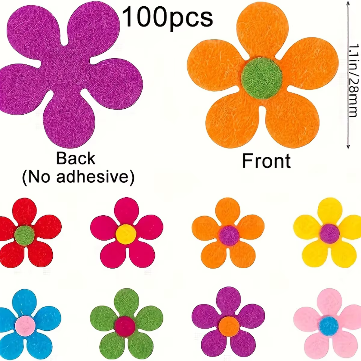 100 pièces de fleurs en feutre multicolores | Idéal pour l'artisanat en tissu