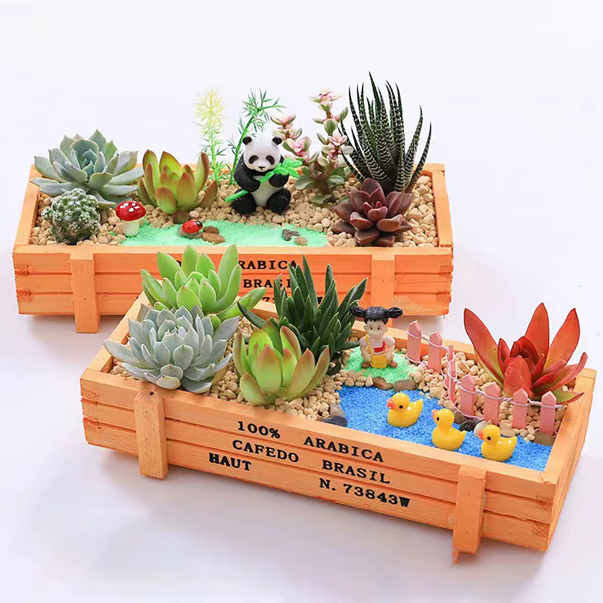 Jardinière en bois rustique pour plantes succulentes