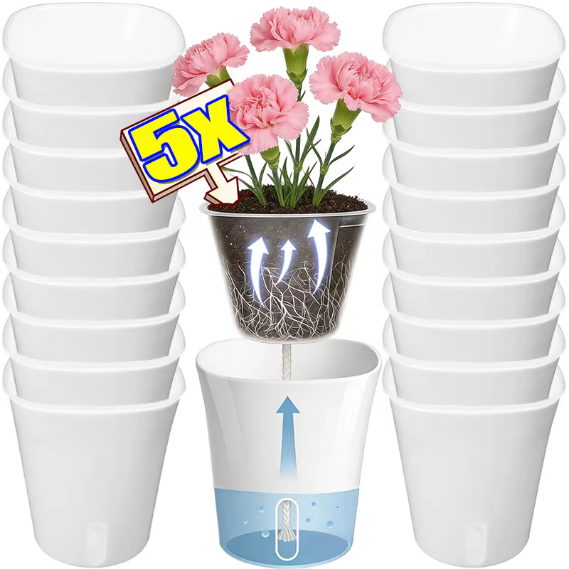 Pots à fleurs transparents à double couche auto-arrosants