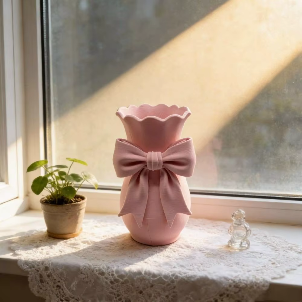 Vases à fleurs roses au design torsadé