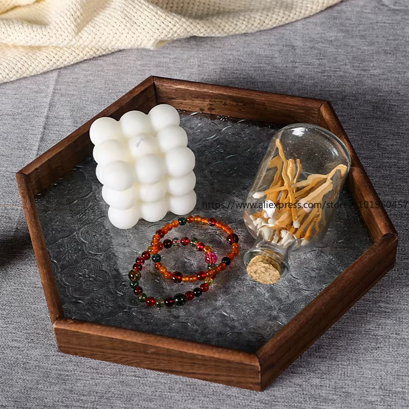 Haitang – plateau en verre à fleurs Vintage, décoration légère de luxe créative pour la maison, salon, Table à thé, rangement, tasse de thé, assiette de fruits