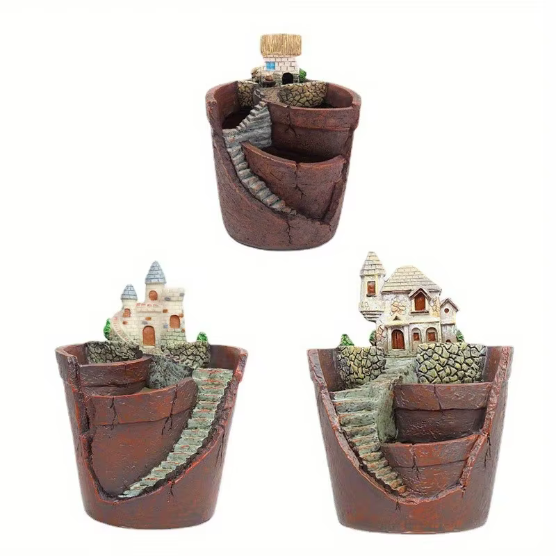 Pot de plantes créatif avec ville du ciel