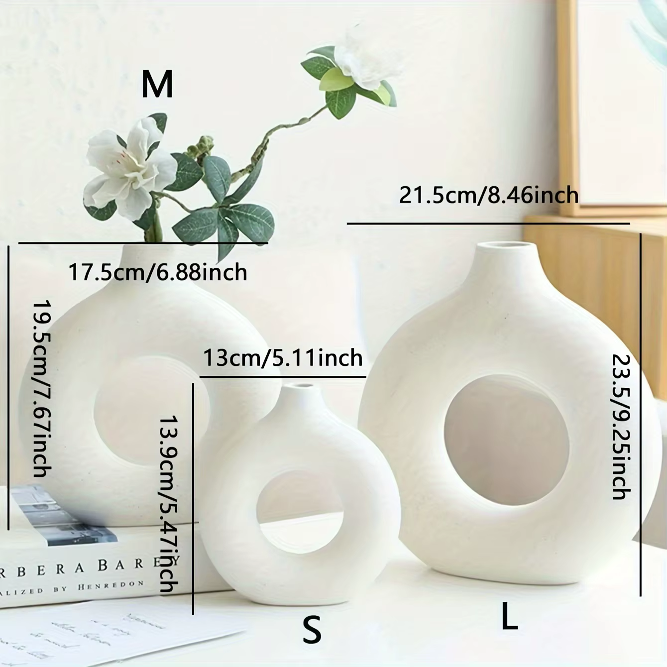 1pc, Vases de Vase en céramique blanc/Beige pour la décoration