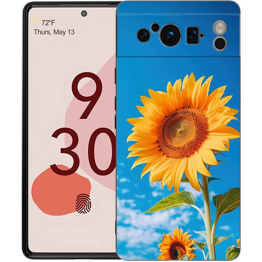 Belle coque de téléphone tournesol jaune pour Google Pixel 9 8 9A 8A 7 7A 6 Pro XL 6A 5G, dos souple noir, couverture de luxe en TPU