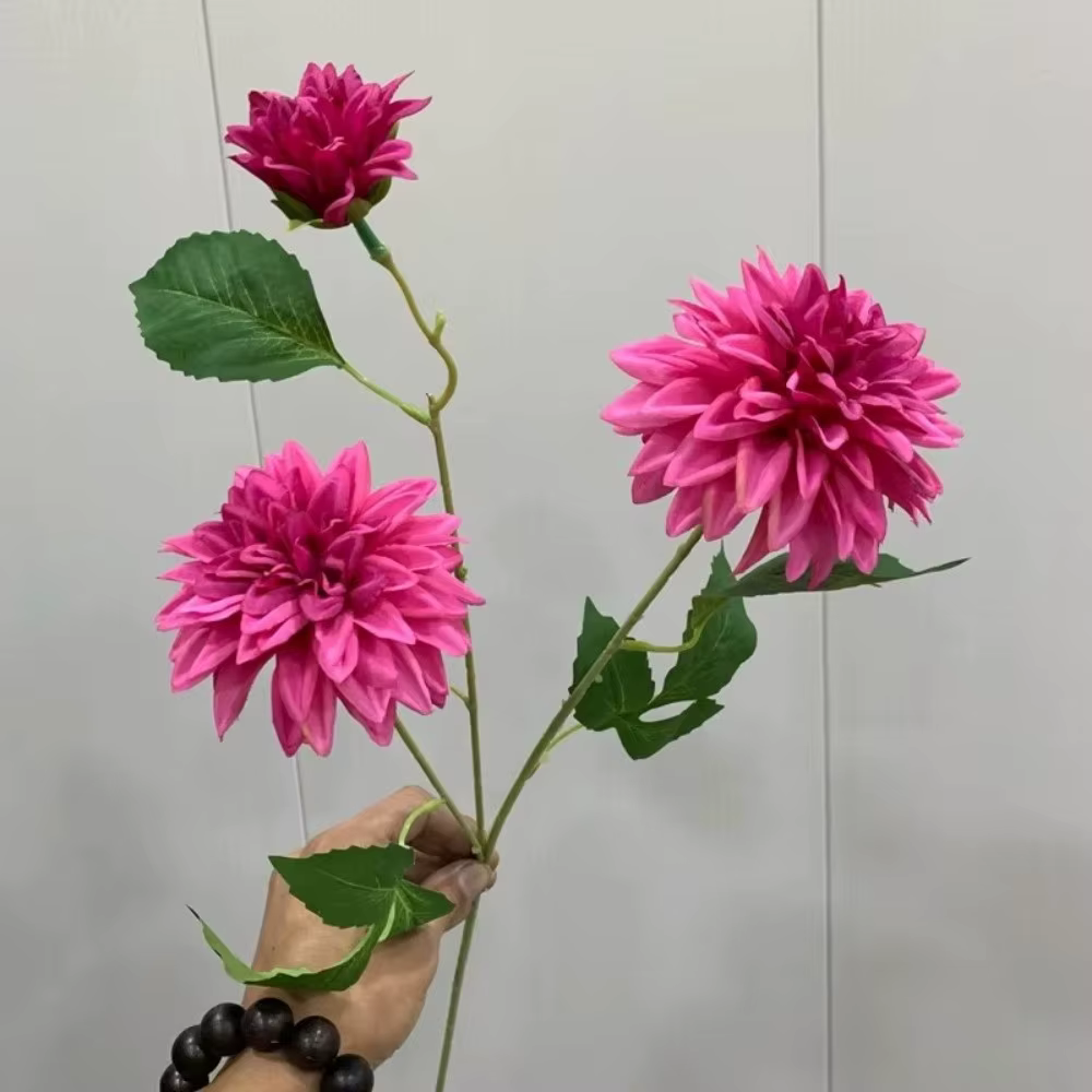 Nouveau 72 cm fleur de Dahlia artificielle 3 têtes longue branche fausse