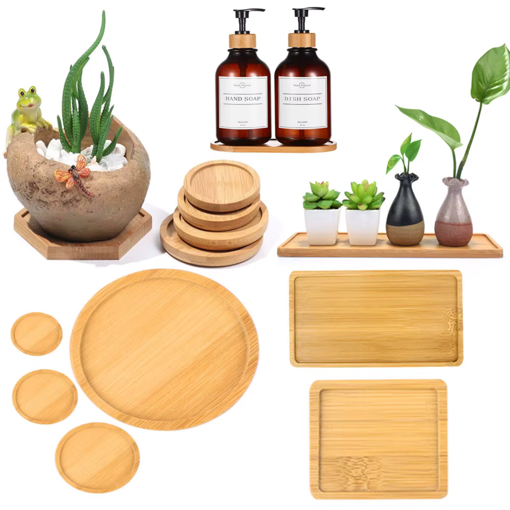 Plateau Pots de fleurs en bois de bambou