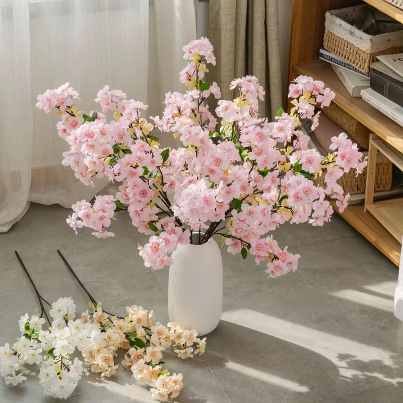 Décor d'hôtel artificiel 3 fourchettes fleurs de cerisier branche soie fausse fleur jardin décoré rose