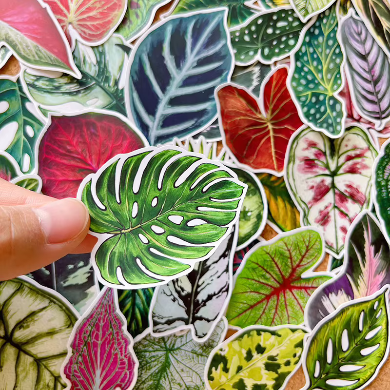 50 autocollants mignons en forme de feuilles de plantes pour carnet