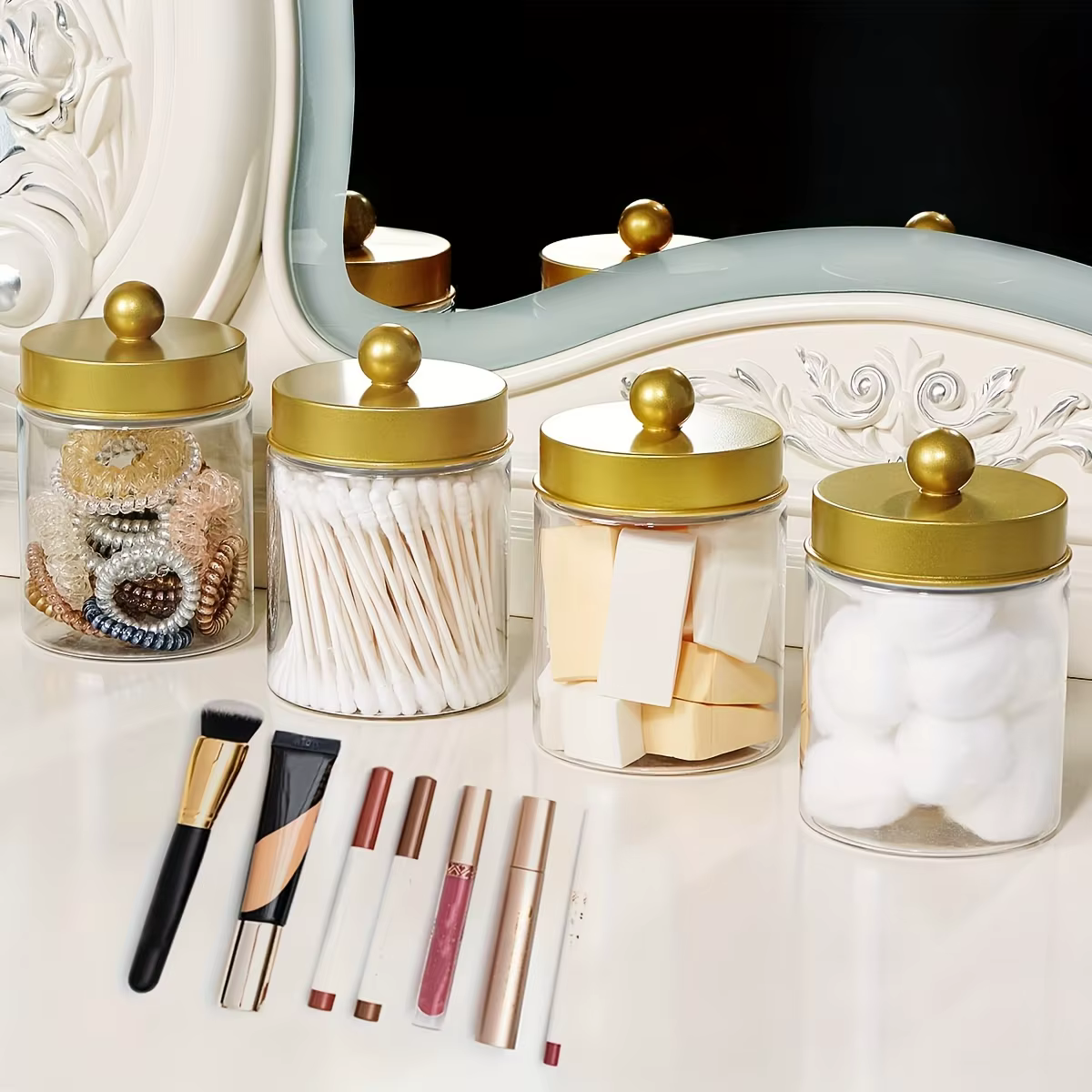 Distributeur de bâtonnets de coton - Pot en plastique de 8 oz pour rangement de maquillage sur comptoir, organisateur de salle de bain