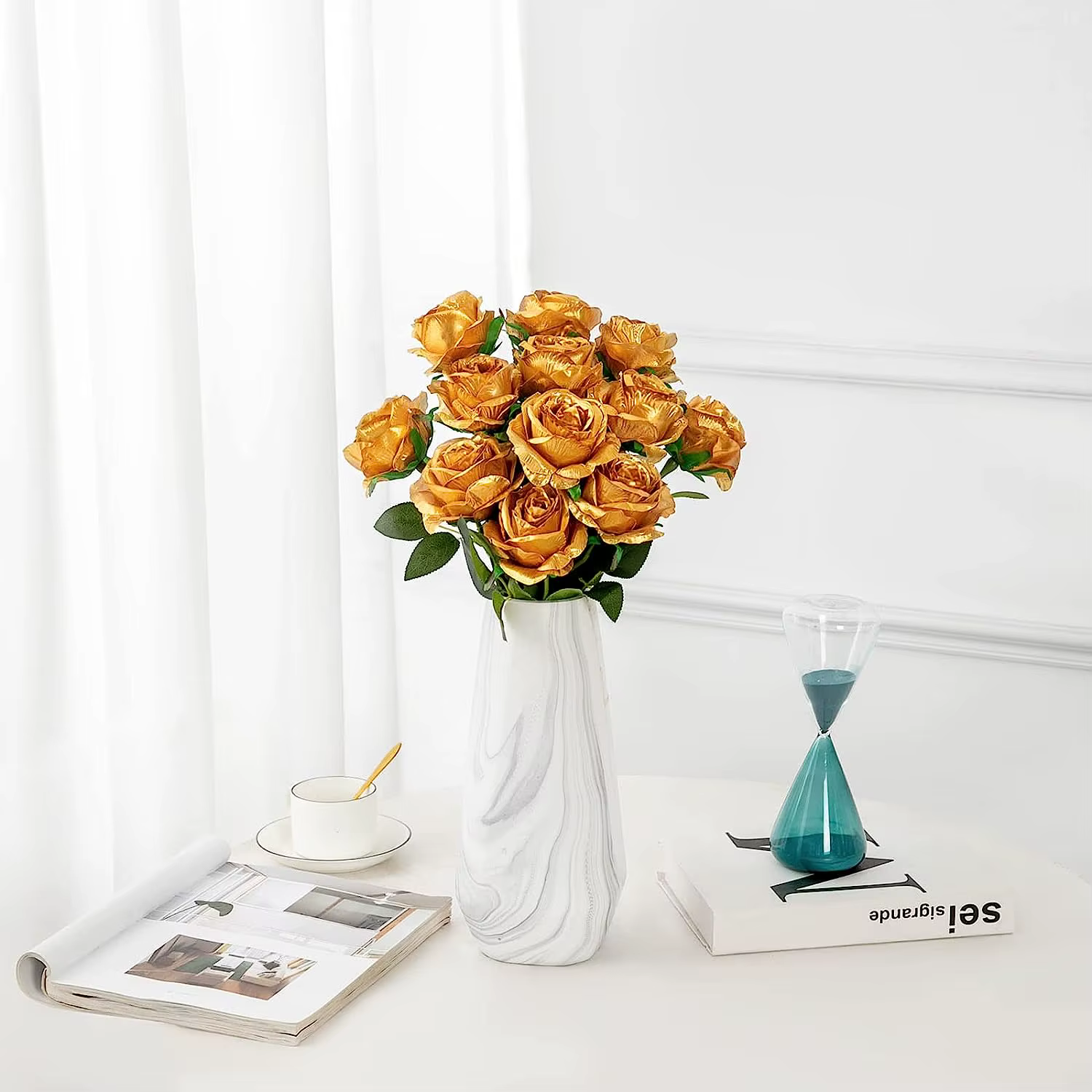 Rose artificielle dorée à longue tige pour la maison