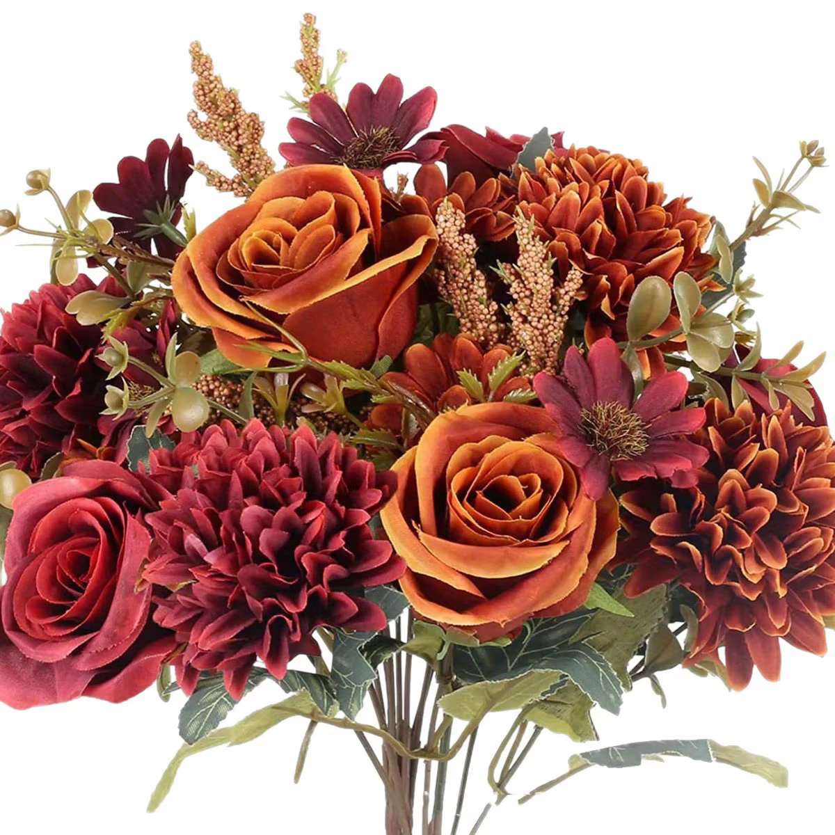 Fleurs Artificielles Rose d'Automne Pissenlit Bouquet de Mariage Faux