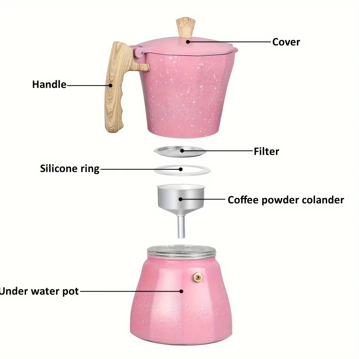 Pot Moka en aluminium rose, cafetière Latte réutilisable, cuisinière italienne, machine à expresso moka, expresso infusé à la main pour usage domestique et café