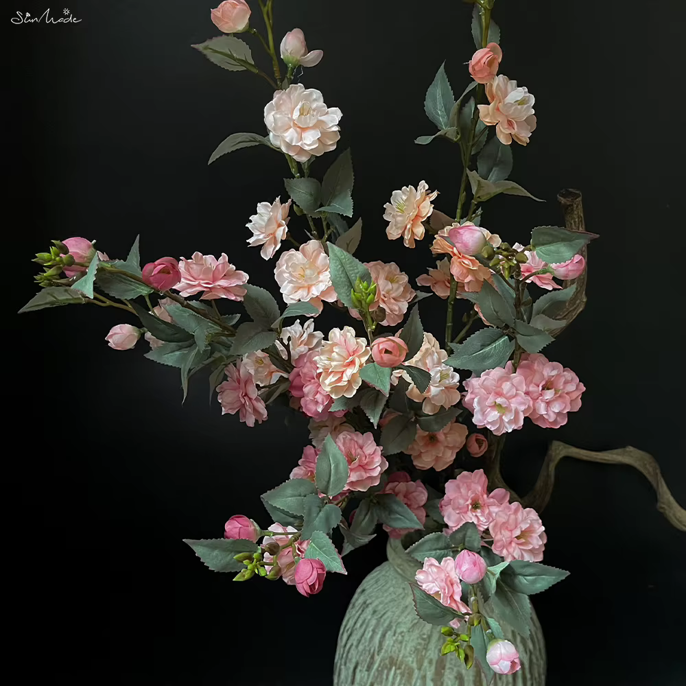 SunMade-Fleurs de camélia artificielles à longue branche
