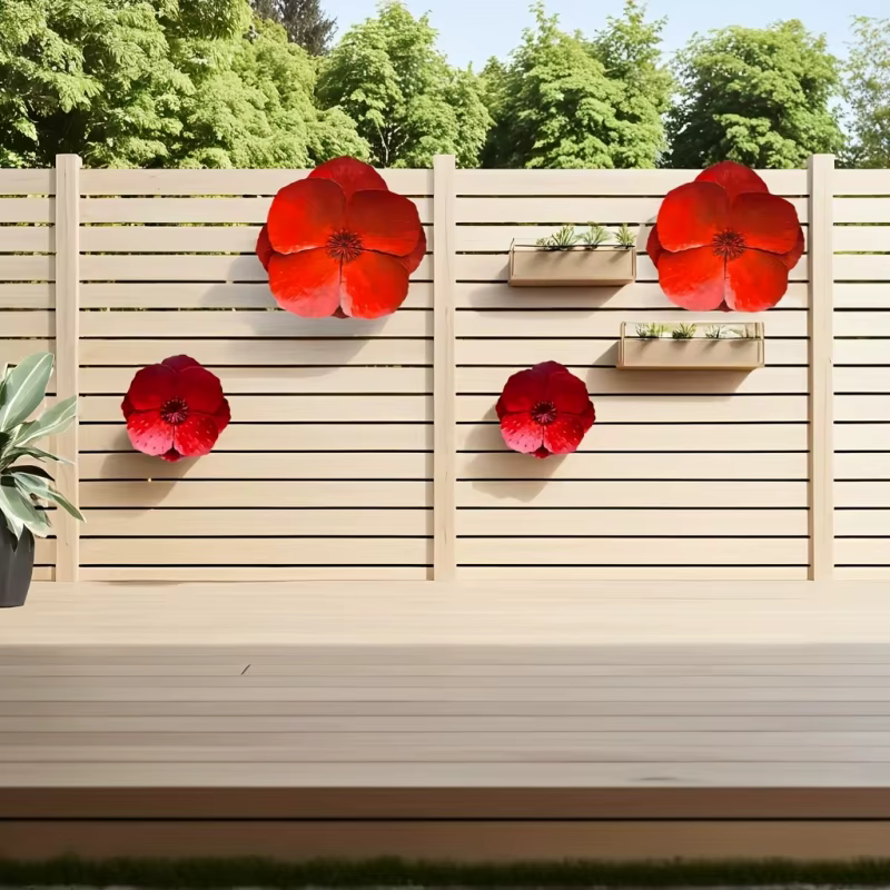 Ensemble de 2 fleurs de pavot géantes en métal rouge