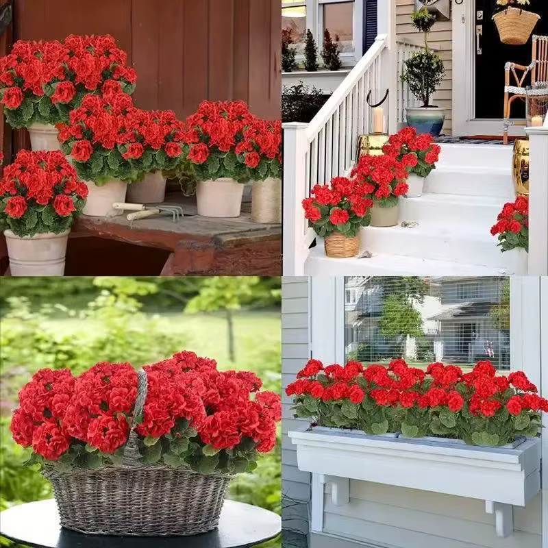 Bouquet de 3 Géraniums Artificiels pour la Décoration Intérieure