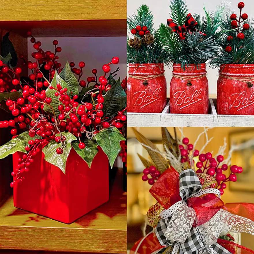 Plante artificielle Houx Petit Fruit Rouge Vente Chaude Nouvel An arbre De Noël Accueil festival fête jardin Décor De Mariage Bricolage cadeau boîte