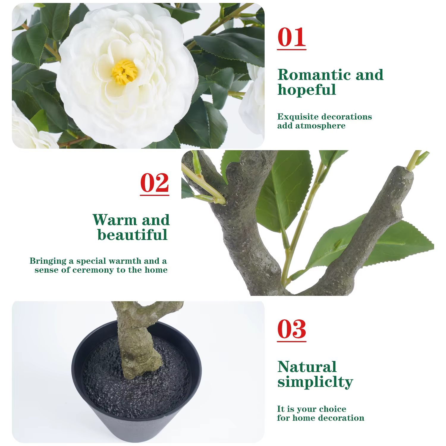 Arbre topiaire Camélia de 85 cm avec pot/support