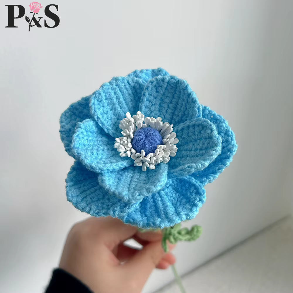 Anémone Crochet fleur fait à la main rose violet bleu tricoté