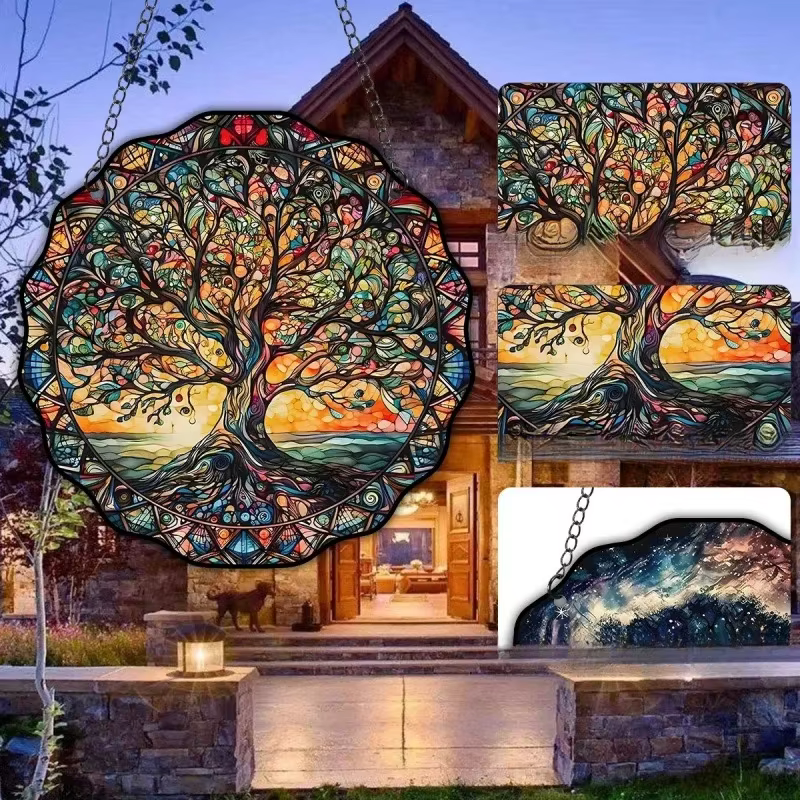Ornement en acrylique Arbre de Vie - Décoration murale ronde pour la lumière du soleil
