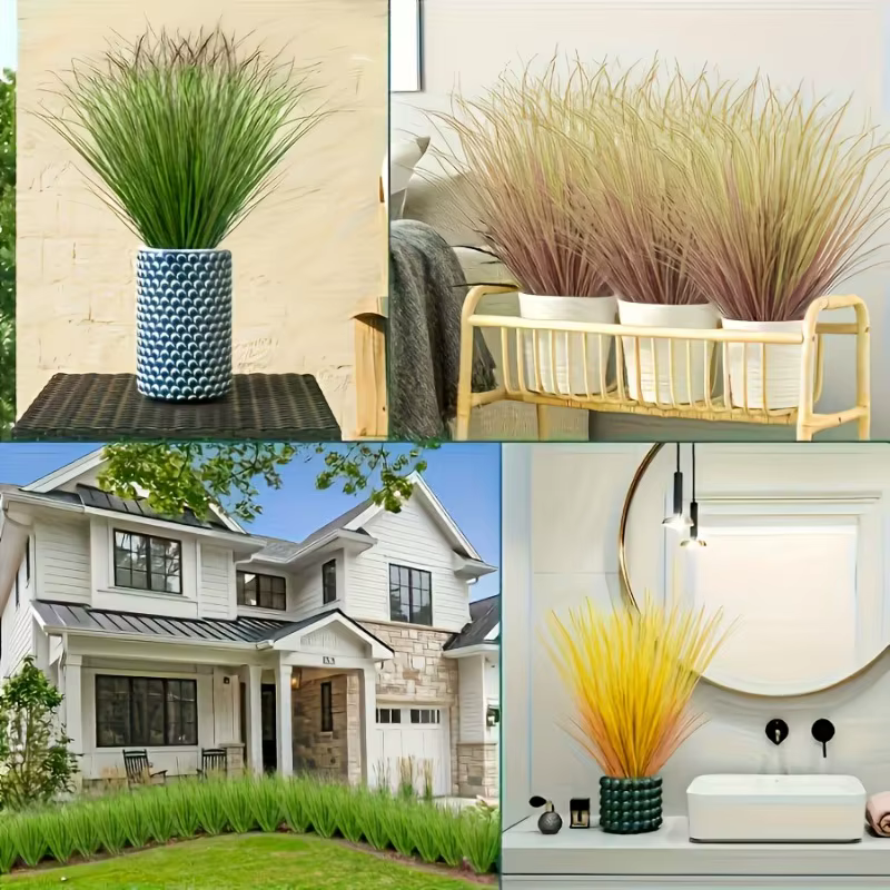 12/28 pièces de plantes vertes artificielles - Herbe d'oignon en résine | Convient à la décoration intérieure/extérieure