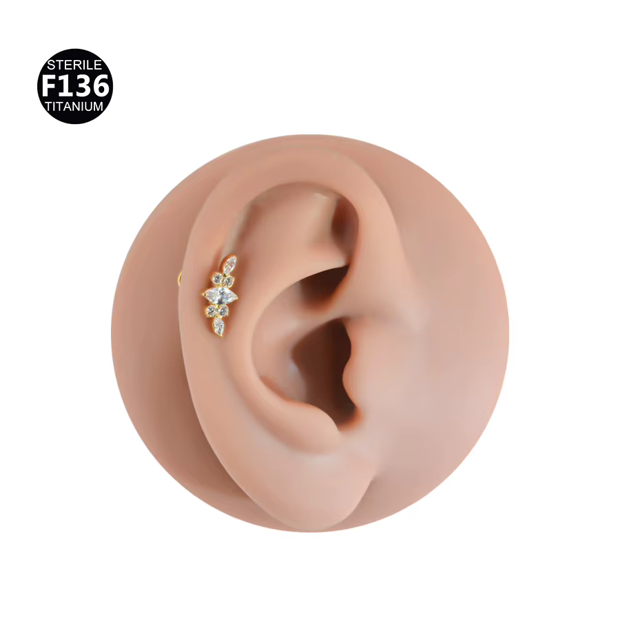 Boucles d'Oreilles en Titane F136 16G, Barre Incurvée, Piercing de Corps, Clou Labret Fileté, Tragus, Anneau Jules, Fleur Pavée Supérieure, Bijoux, 1 Pièce