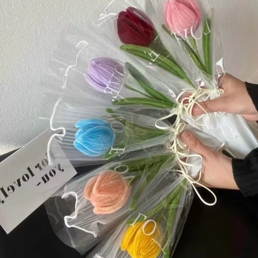 Romantique 30 cm tricot fleur Rose tulipes cadeaux faits à la main ​ Simulation