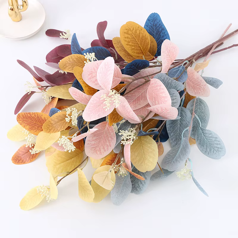 Fleurs artificielles feuilles d'eucalyptus branche fausse plante décoration pour mariage maison Arrangement floral bleu