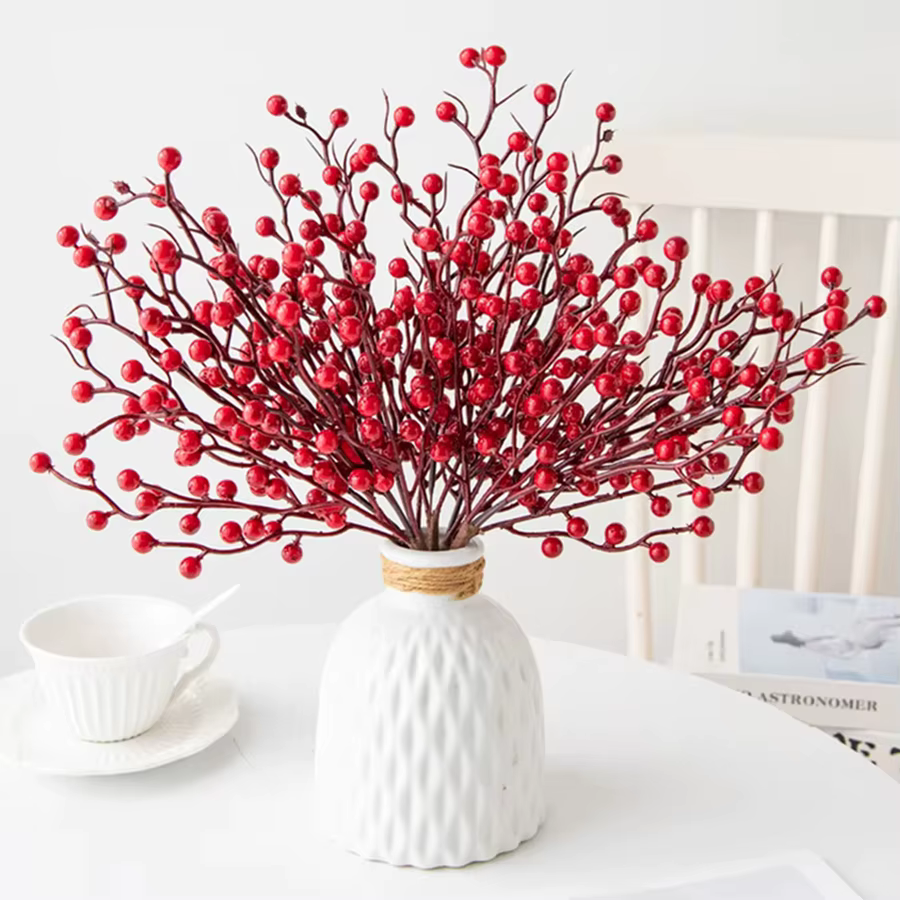 Plante artificielle Holly Petits Fruits Rouges De Noël Maison Table Arrangement Décor Cadeaux De Mariage Fleur Photographie Prop Accessoires