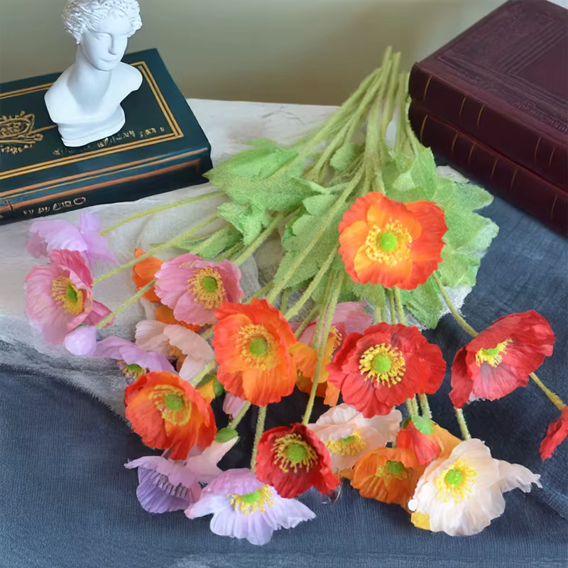 Fleurs artificielles de pavot en velours 24 pouces