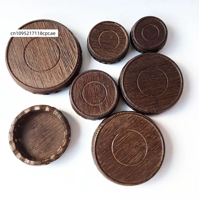 Support de Présentation Rond en Bois Sculpté Élégant pour Plantes Bonsaï et Théières – Base Décorative Creuse pour la Maison et le Salon