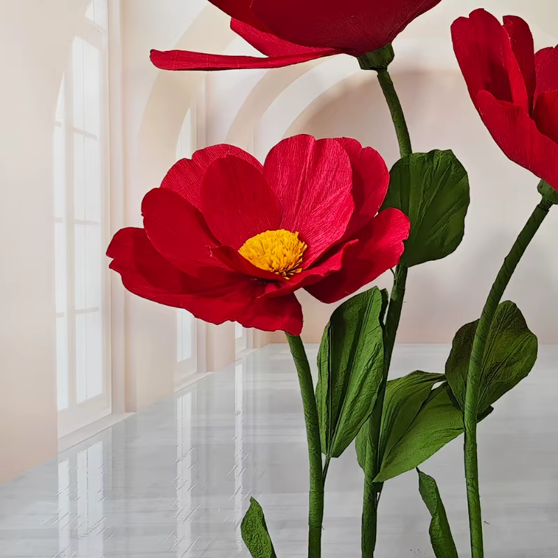 Fleurs artificielles camélia rouge 190cm