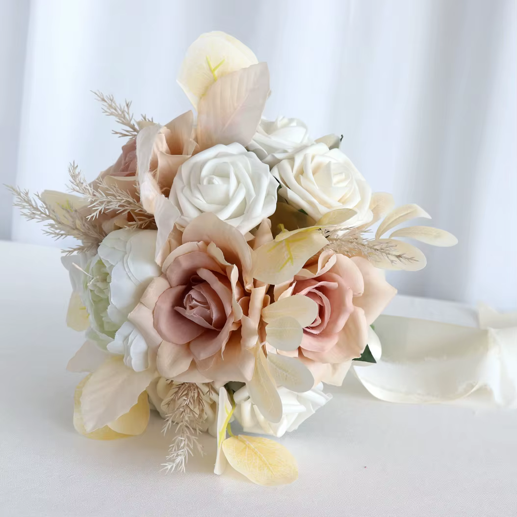 Yannew poussiéreux Rose fleur artificielle Bouquets de mariée