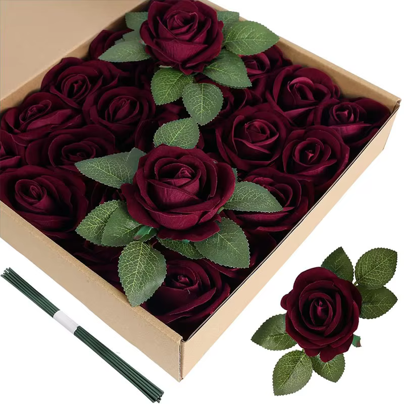 Fleurs artificielles Roses en velours 50 pièces Bouquet