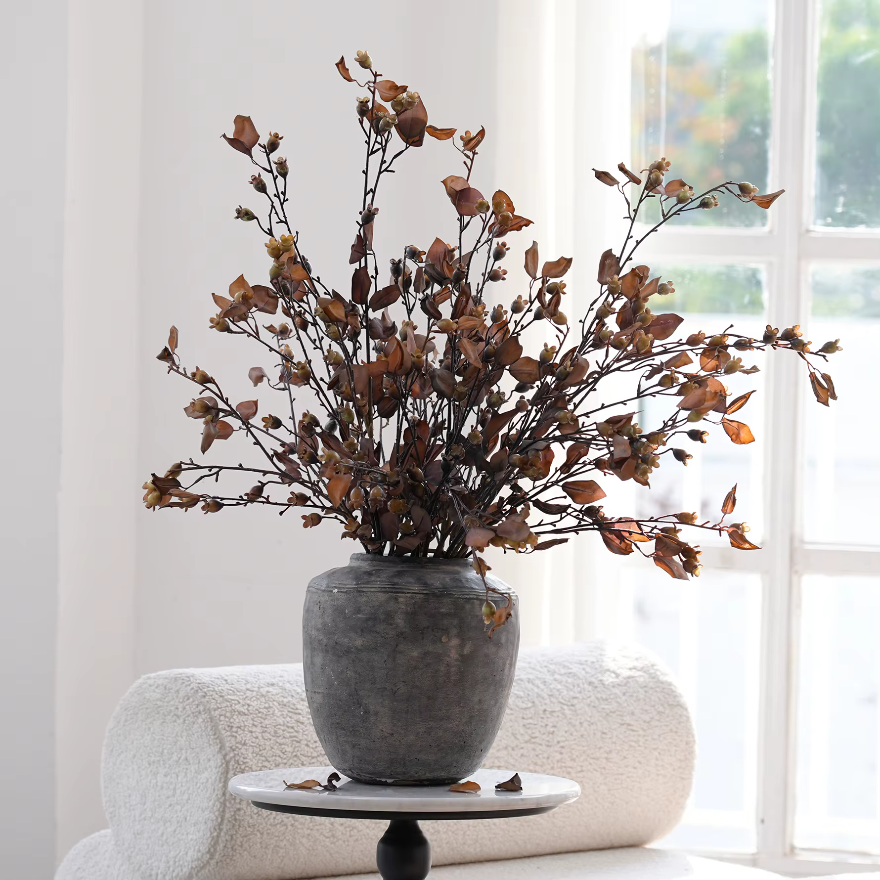 Branche de plante artificielle de baies brunes