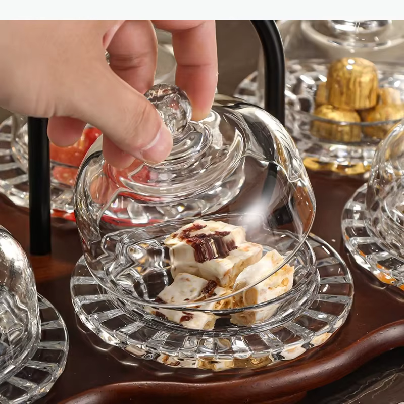 Assiette à dessert en verre avec couvercle, assiettes à fruits compartimentées, plateau à collations, bol à collations, plateau de rafraîchissement, plat à gâteau, plat à dim sum, assiettes à pâtisser
