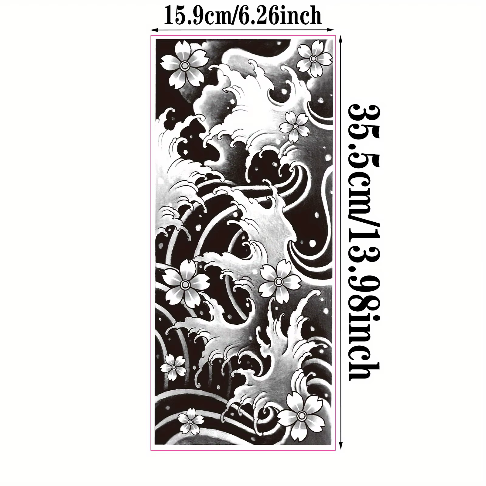 1 autocollant de tatouage temporaire à motif de vague de cerisier, tatouage de fleur pour le bras, imperméable et longue durée