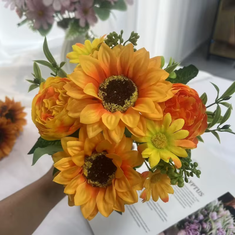 Bouquet de chrysanthème tournesol en soie