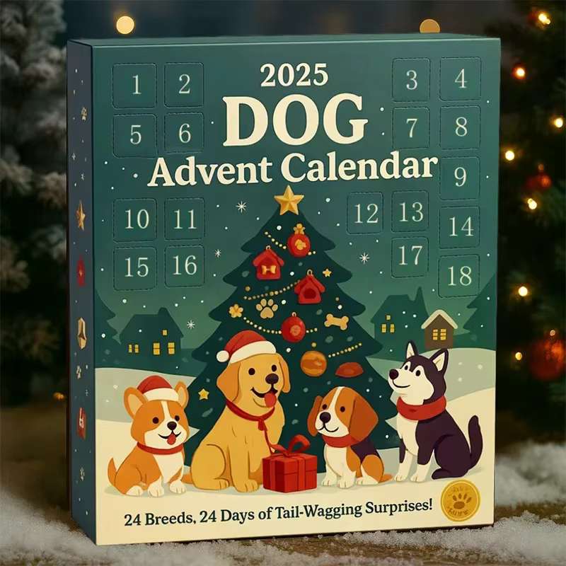 Calendrier de l'Avent pour chien, 2025 à 24 pièces, ornements de races festives 2D, calendrier de l'avent pour animaux de compagnie avec ornements réutilisables, idée pour l'amour des chiens