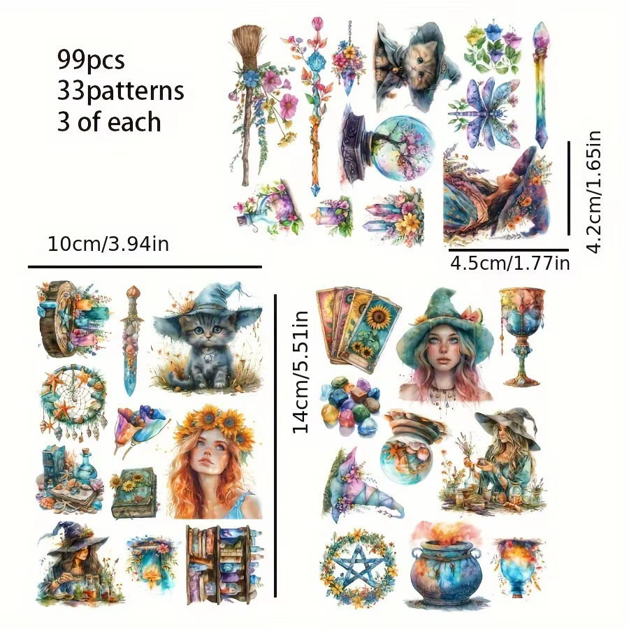 96-99pc autocollants magiques avec herbe magique colorée