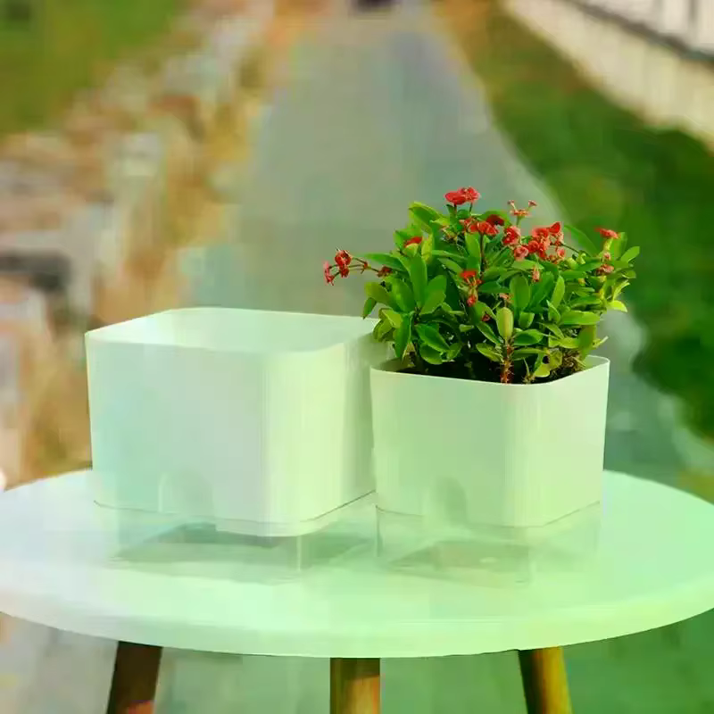 Pot de fleurs auto-arrosant blanc carré à double couche pour plantes d'intérieur et d'extérieur, balcon, jardin, décoration