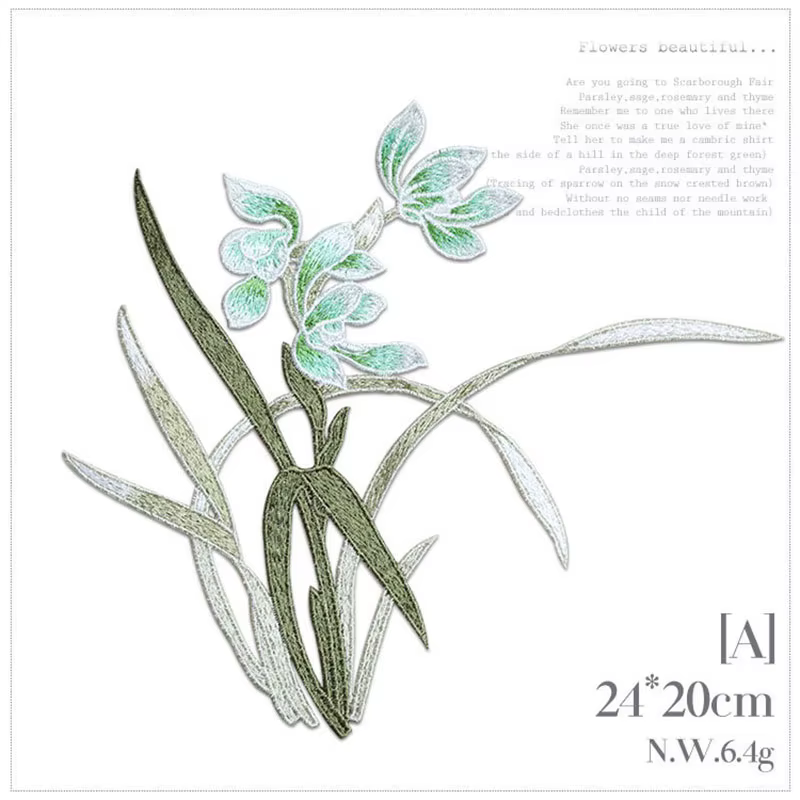 Broderie orchidée à coudre sur des patchs de fleurs à la mode pour vêtements