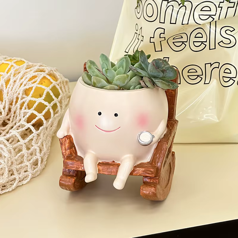 Chaise mignonne/balançoire visage souriant petit diable Pot de fleur balançoire créative plante succulente Pot